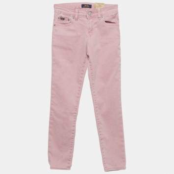 Pre Owned Polo Ralph Lauren Kids Pink Denim Tompkins Skinny Jeans 10 Yrs Waist 24"