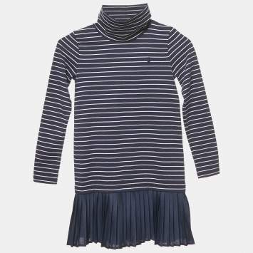 Pre Owned Polo Ralph Lauren Kids Navy Blue Stripe Cotton Knit Pleated Dress 6 Yrs