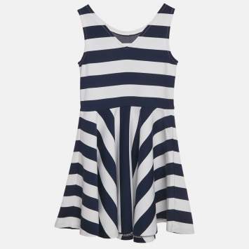Pre Owned Polo Ralph Lauren Kids Blue/White Striped Jersey Flared Dress 8-10Yrs