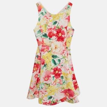 Pre Owned Polo Ralph Lauren Girls Multicolor Floral Print Cotton Flared Dress 14Yrs