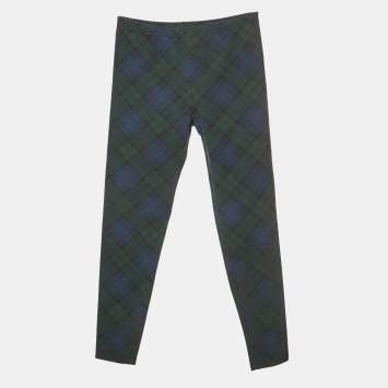 Pre Owned Polo Ralph Lauren Blue/Green Tartan Print Jersey Leggings L/12-14Yrs