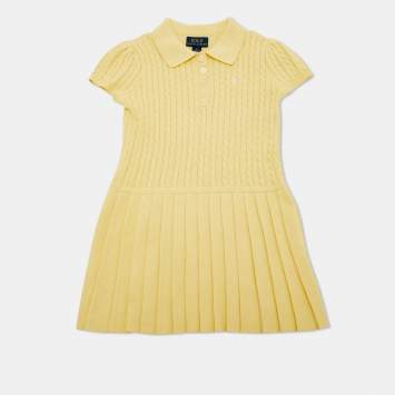 Pre Owned Polo Ralph Lauren Kids Yellow Cable Knit Dress Size 3 Yrs