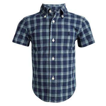 Pre Owned Ralph Lauren Navy Blue Checked Cotton Short Sleeve Buttondown Shirt 2 Yrs