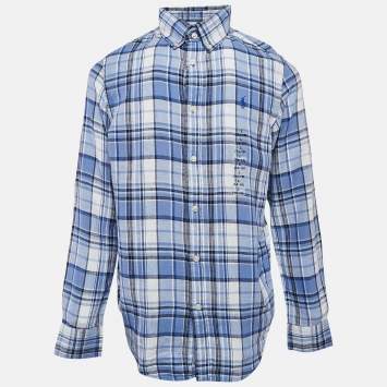 Pre Owned Ralph Lauren Kids Blue Tartan Cotton Custom Fit Shirt 14/16 Yrs 