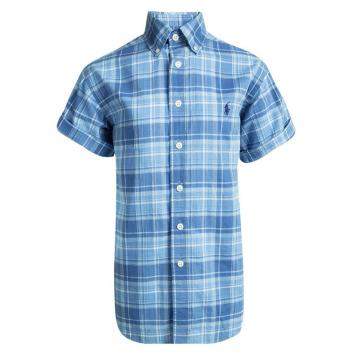 Pre Owned Ralph Lauren Blue Checked Cotton Short Sleeve Buttondown Shirt 8 Yrs
