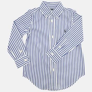 Pre Owned Ralph Lauren White/Blue Striped Cotton Long Sleeve Shirt 3 Yrs