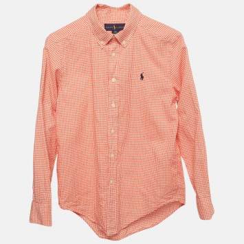Pre Owned Ralph Lauren Kids Orange Gingham Checks Cotton Shirt 10-12Yrs