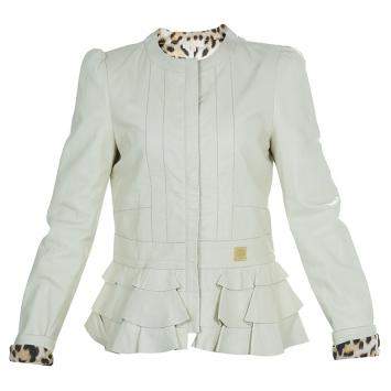 Pre Owned Roberto Cavalli Angels Cream Frill Detail Leather Jacket 12 Yrs 