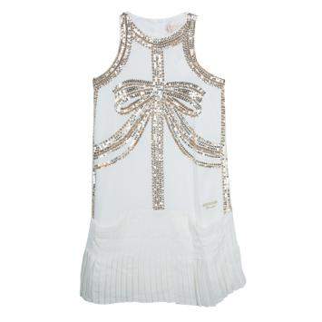Roberto Cavalli Angels White Sequin Embellished Pleated Dress 10 Yrs 