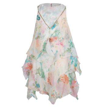 Pre Owned Roberto Cavalli Angels Floral Printed Chiffon Layered Sleeveless Dress 4 Yrs