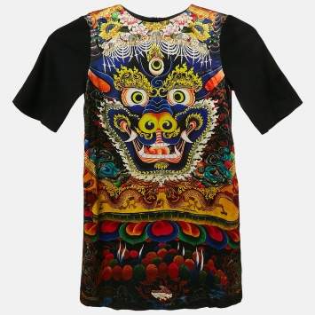 Pre Owned Roberto Cavalli Kids Multicolor Printed Satin and Knit Dress 8 Yrs