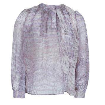 Pre Owned Roberto Cavalli Reptile Print Silk Bow Detail Long Sleeve Blouse 6 Yrs