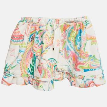 Pre Owned Roberto Cavalli Kids White Printed Cotton Drawstring Skirt 6 Yrs 