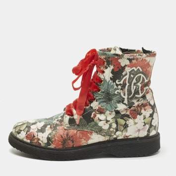 Pre Owned Roberto Cavalli Size 33 Multicolor Leather Floral Print Ankle Length boots 