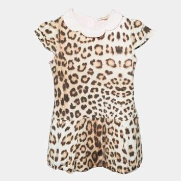 Pre Owned Roberto Cavalli Brown Leopard Jersey Dress 24M