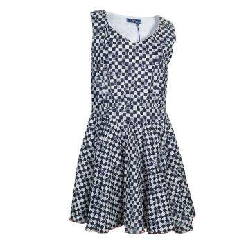 Pre Owned Roma e Tosca Blue & White Square Print Sleeveless Dress 10 Yrs 