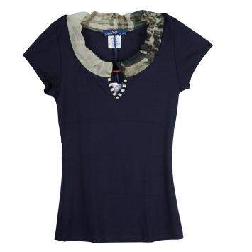 Roma e Tosca Navy Blue Contrast Neckline Tshirt 14 Yrs 