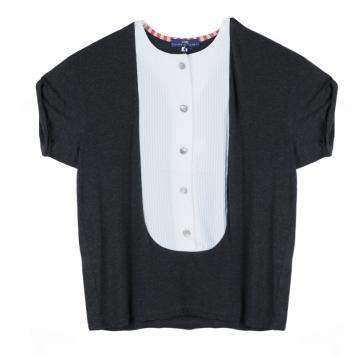 Roma e Tosca Dark Grey Contrast Pintuck Detail Tshirt 10 Yrs 