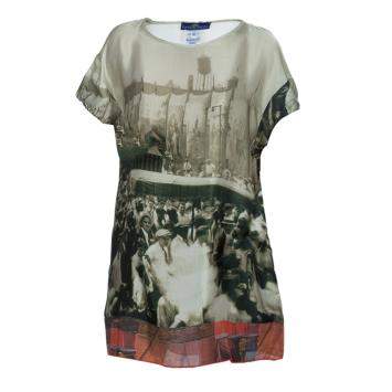 Pre Owned Roma e Tosca Beige New York Printed Silk Tunic Dress 10 Yrs 