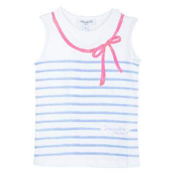 Pre Owned Simonetta Mini White Striped Sleeveless Tshirt 7 Yrs 