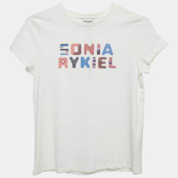 Pre Owned Sonia Rykiel Kids White Logo Print Cotton Crew Neck T-Shirt 12 Yrs