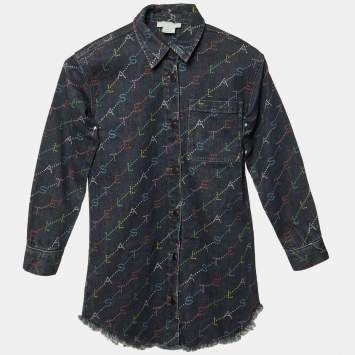 مملوكة مسبقًا Stella McCartney Kids Grey Logo Print Denim Dress 8 Yrs 