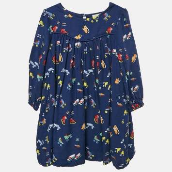 Pre Owned Stella McCartney Blue Skate Print Crepe Dress 18 M