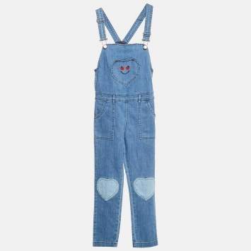 Stella McCartney Blue Embordered Denim Applique Detail Jumpsuit 10 Yrs