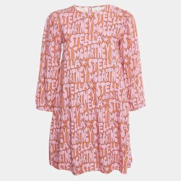 Pre Owned Stella McCartney Kids Pink Logo Printed Viscose Blend Short Dress 12 Yrs 