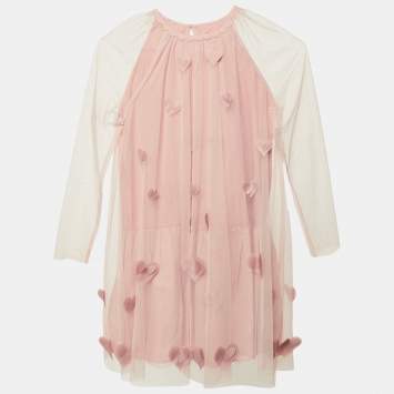 مملوكة مسبقًا Stella McCartney Kids Pink 3D Heart Applique Tulle Dress 10Yrs 