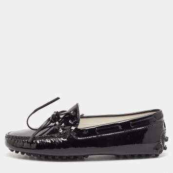 Pre Owned Tod's Black Patent Leather City Gommino Driving Loafers Size 33