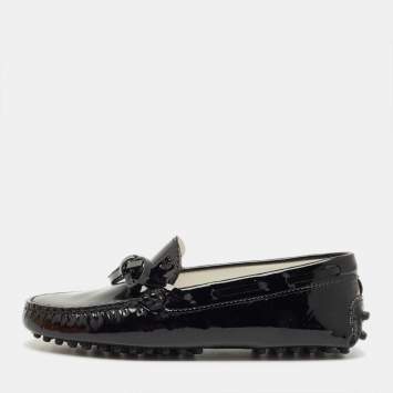 Pre Owned Tod's Black Patent Leather Driving Loafers Size 32