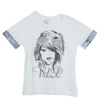 Pre Owned VDP White Swarovski Embellished Printed Tshirt 12 Yrs 