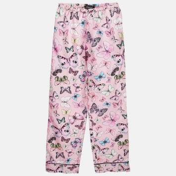 Pre Owned Versace Pink Butterfly Print Silk Trousers 12 Yrs 