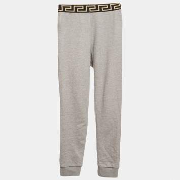 Pre Owned Versace Kids Grey Logo Waist Tape Detail Sweatpants 10 Yrs
