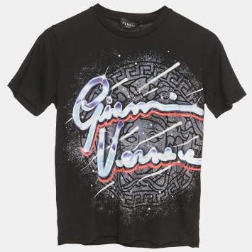 Pre Owned Versace Kids Black Printed Jersey Crewneck T-Shirt 12Yrs