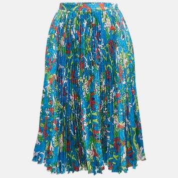 Pre Owned Versace Kids Multicolor/Blue Baroccofest Print Plisse Skirt 10 Yrs