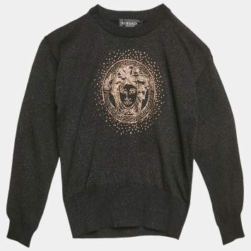 Versace Kids Black Lurex Knit Medusa Embellished Sweatshirt 8 Yrs 