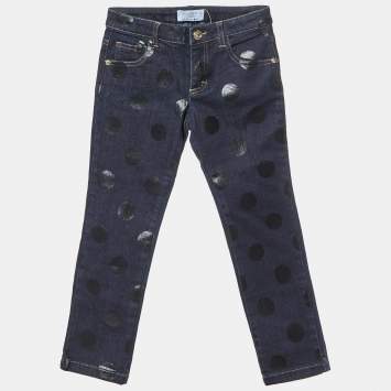 Pre Owned Young Versace Dark Blue Dot Print Denim Jeans 6 Yrs