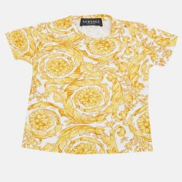 مملوكة مسبقًا Versace kKds White/Yellow Barocco Print Jersey Top 12-18M