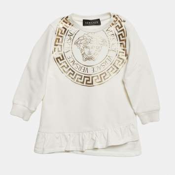 Pre Owned Versace Kids White Medusa Print Cotton Knit Dress 18-24 M