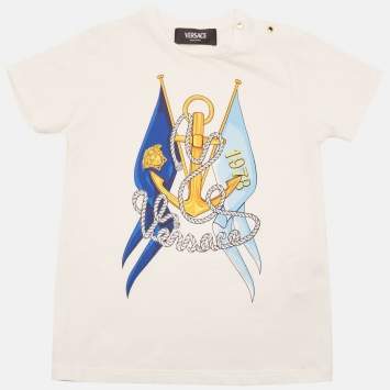 Versace Kids White L'Ancora Print Cotton Crew Neck T-Shirt 36 M