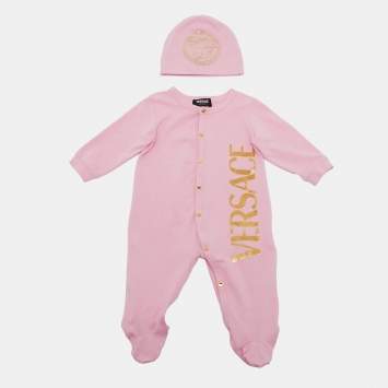 مملوكة مسبقًا Versace Kids Pink Medusa Print Cotton Onesie Set 0-3M