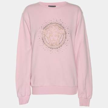 Pre Owned Versace Pink Knit Embellished Medusa Sweatshirt 14 Years