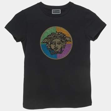 Pre Owned Young Versace Black Medusa Embellished Cotton T-Shirt (10 Yrs)