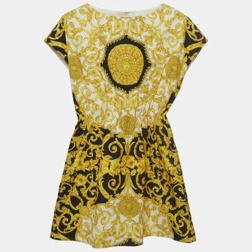 Pre Owned Young Versace Black/Gold Baroque Print Cotton Dress (12 Yrs)