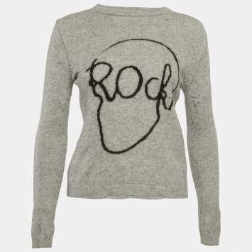 Pre Owned Zadig & Voltaire Kids Grey Skull Rock Pattern Wool Crew Neck Sweater 14 Yrs
