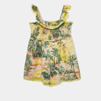 Zimmermann Kids Yellow Tropical Print Cotton Playsuit 10 Yrs 