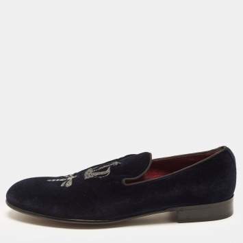 Pre Owned 424 Milano Size 44 Navy Blue Velvet Smoking Slippers