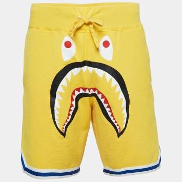 Pre Owned A Bathing Ape Yellow Printed Cotton BAPE Shorts L